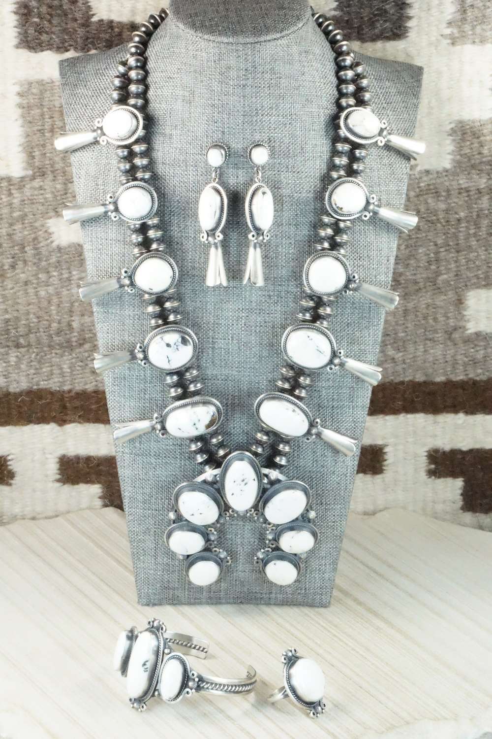 White Buffalo & Sterling Silver Squash Blossom Set - Derrick Gordon