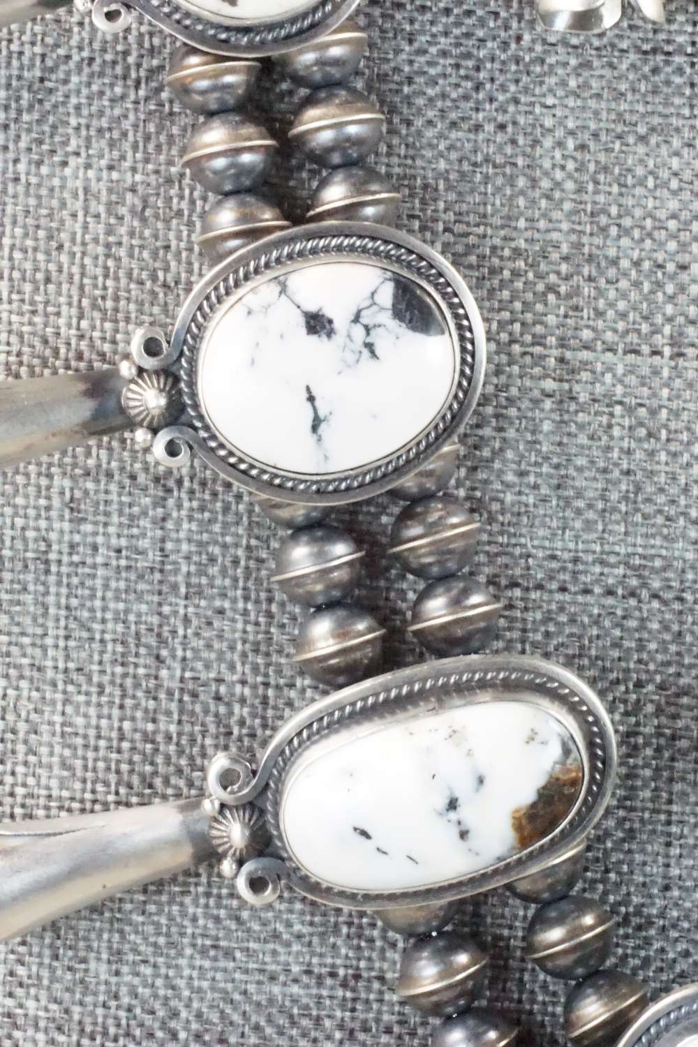 White Buffalo & Sterling Silver Squash Blossom Set - Derrick Gordon