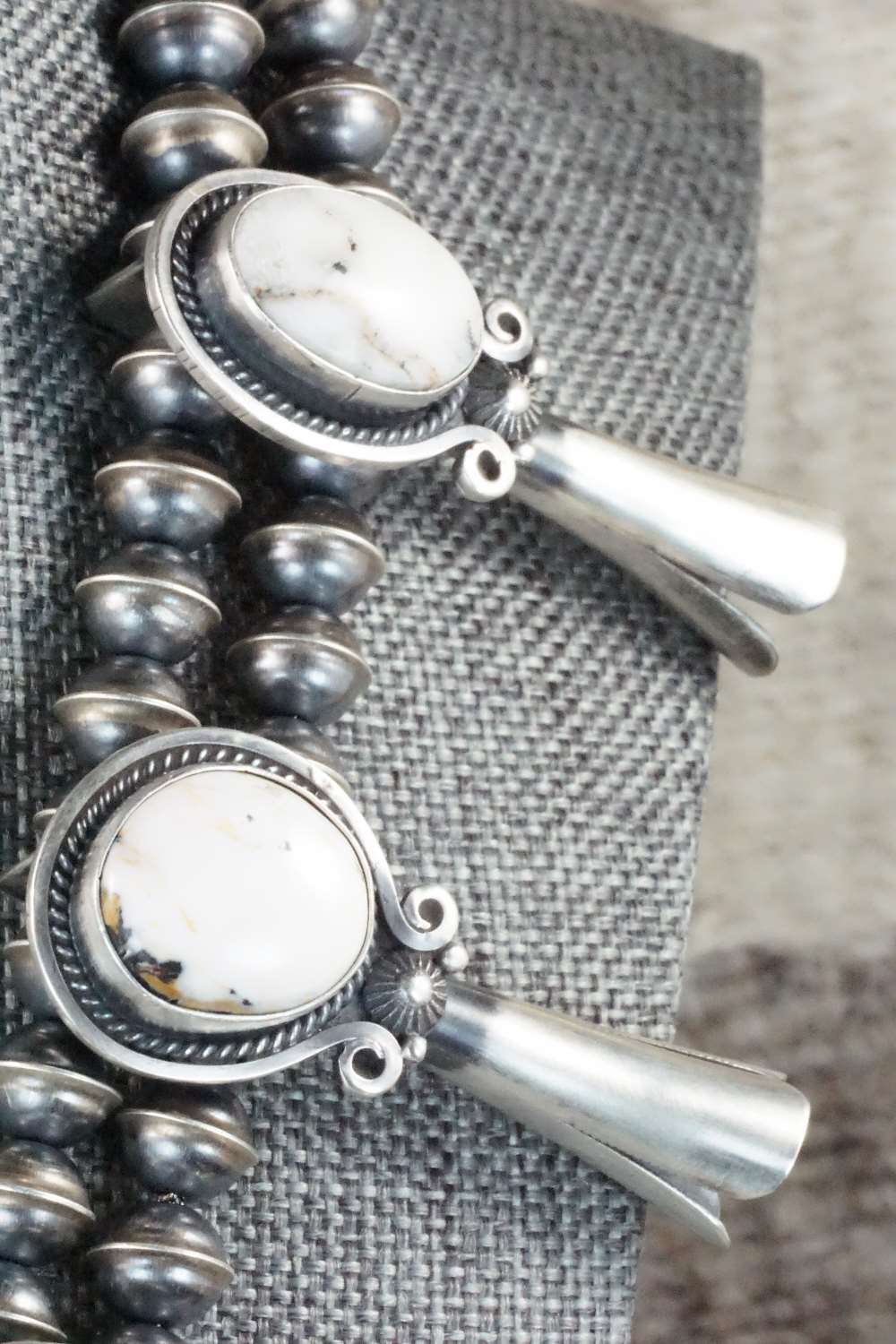 White Buffalo & Sterling Silver Squash Blossom Set - Derrick Gordon