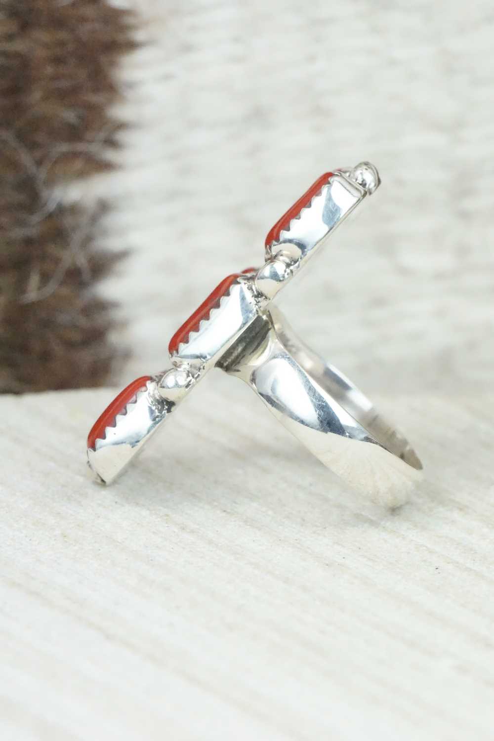 Coral & Sterling Silver Ring - Priscilla Reeder - Size 7
