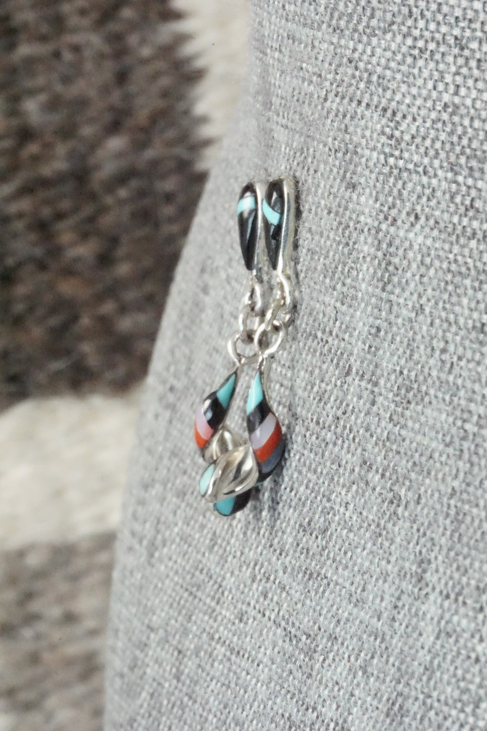 Multi Stone & Sterling Silver Inlay Earrings - Idella Edaakie