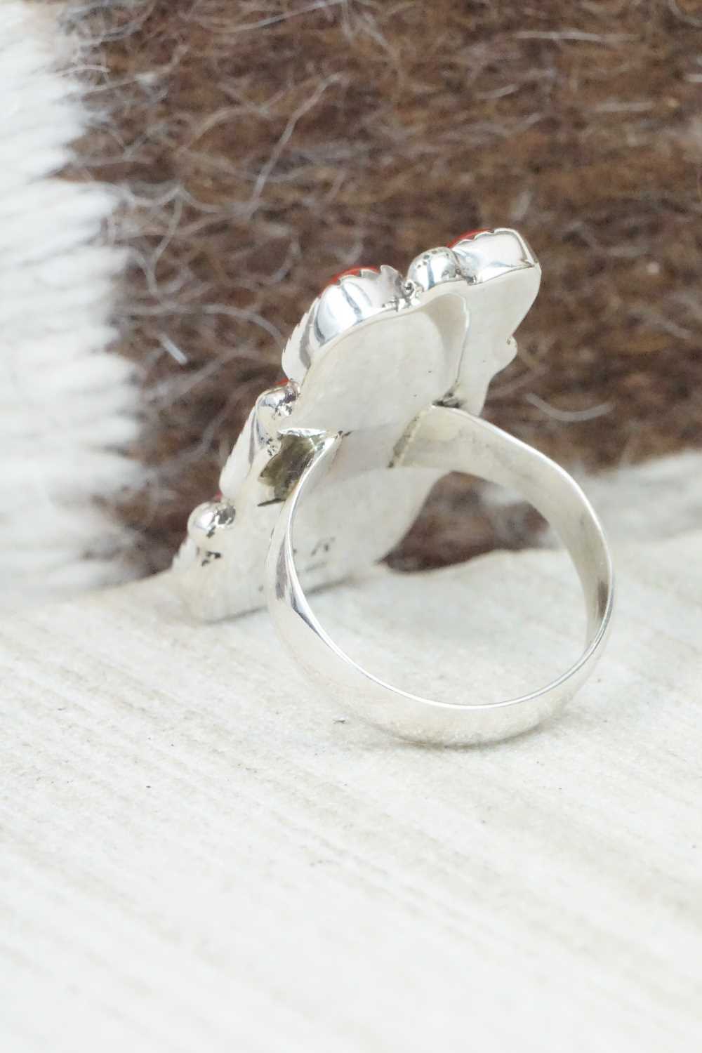 Coral & Sterling Silver Ring - Priscilla Reeder - Size 7
