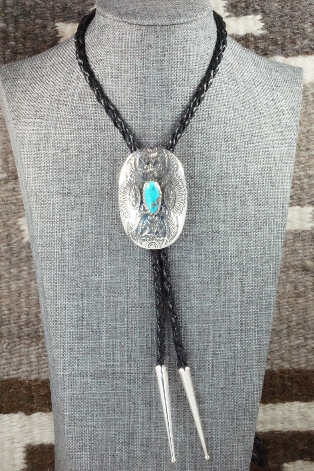 Turquoise & Sterling Silver Bolo Tie - Shirley Skeets