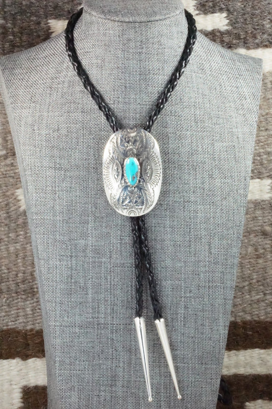 Turquoise & Sterling Silver Bolo Tie - Shirley Skeets