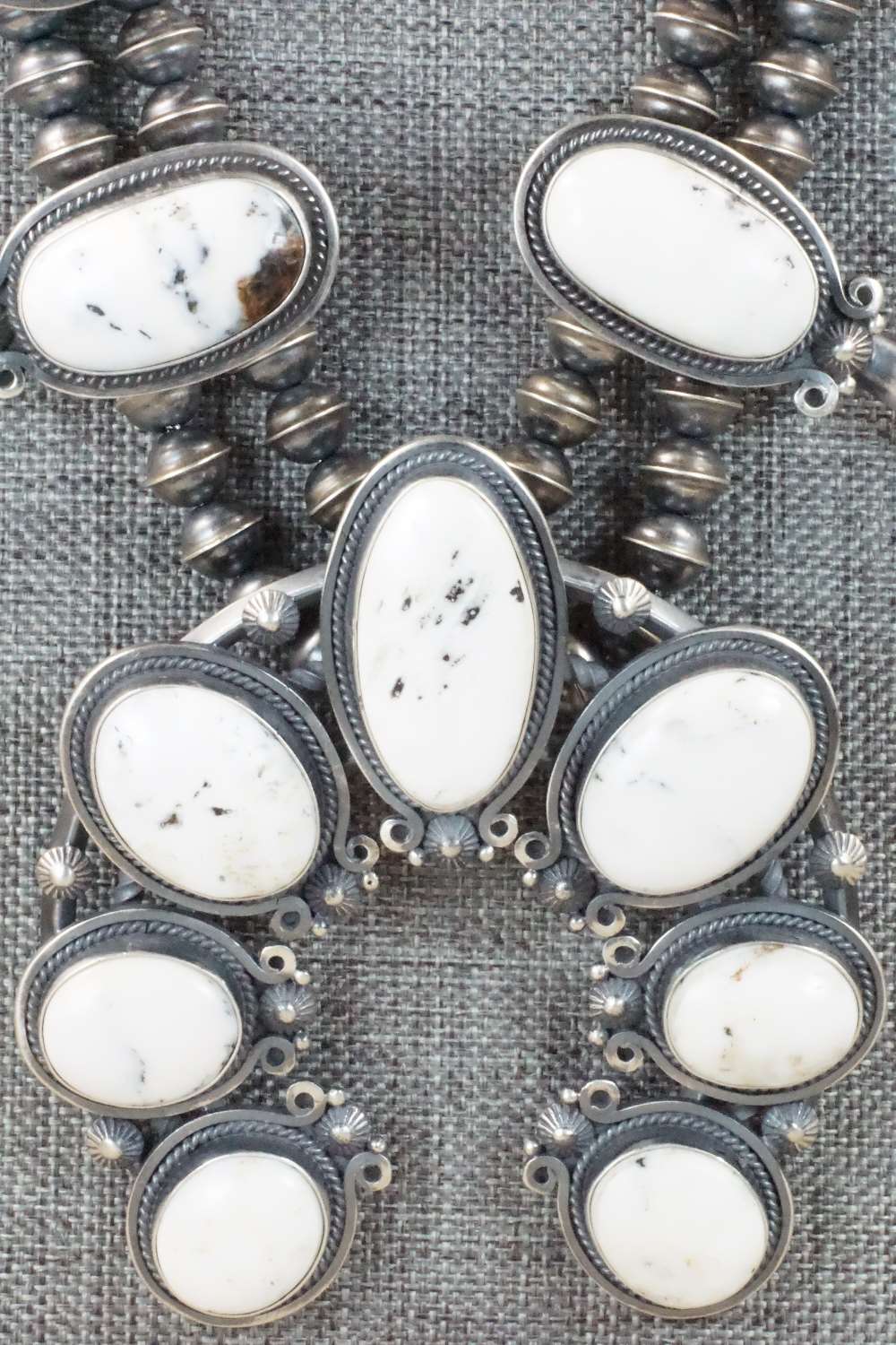 White Buffalo & Sterling Silver Squash Blossom Set - Derrick Gordon
