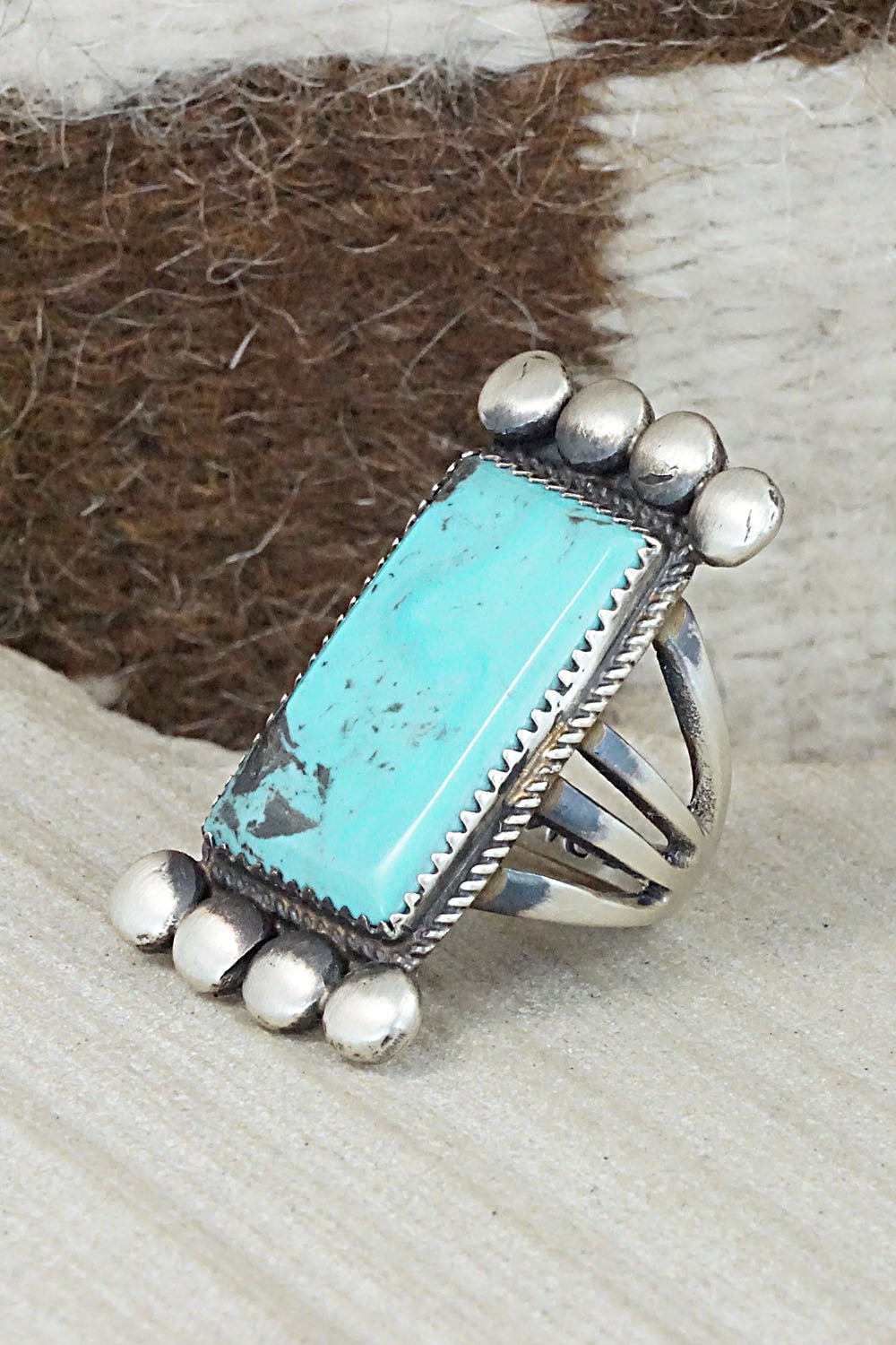 Turquoise and Sterling Silver Ring - Martha Cayatineto - Size 6.5