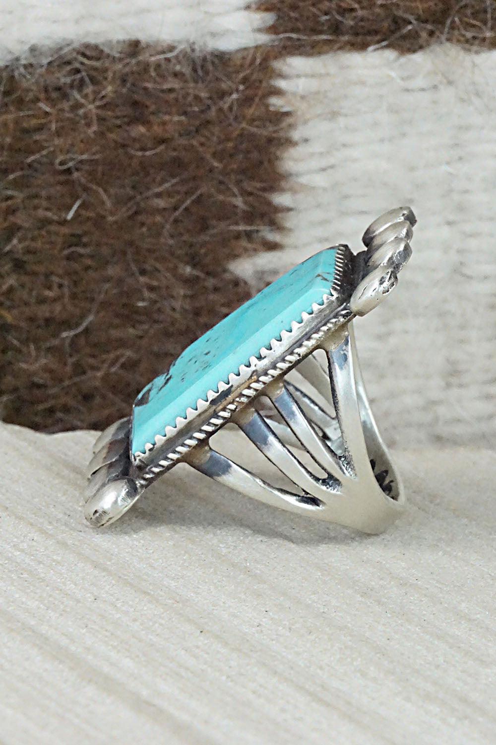 Turquoise and Sterling Silver Ring - Martha Cayatineto - Size 6.5