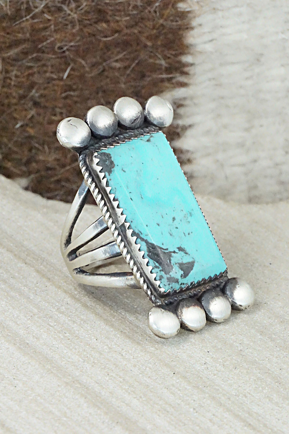 Turquoise and Sterling Silver Ring - Martha Cayatineto - Size 6.5