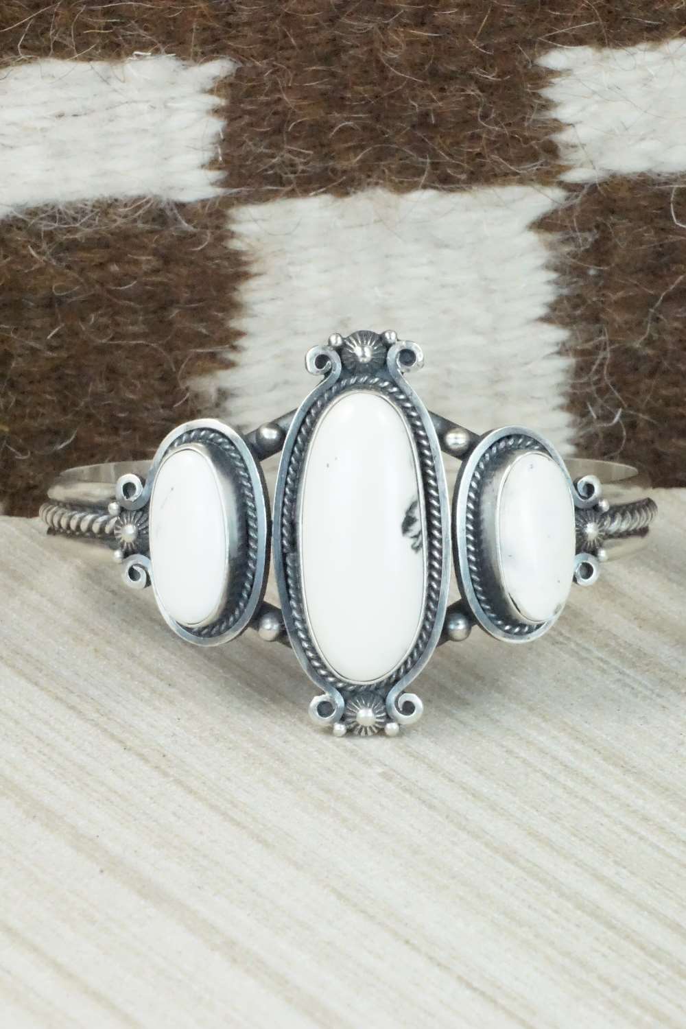 White Buffalo & Sterling Silver Squash Blossom Set - Derrick Gordon