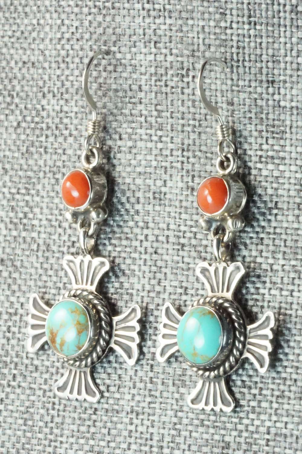 Turquoise, Coral and Sterling Silver Earrings - Pete Morgan