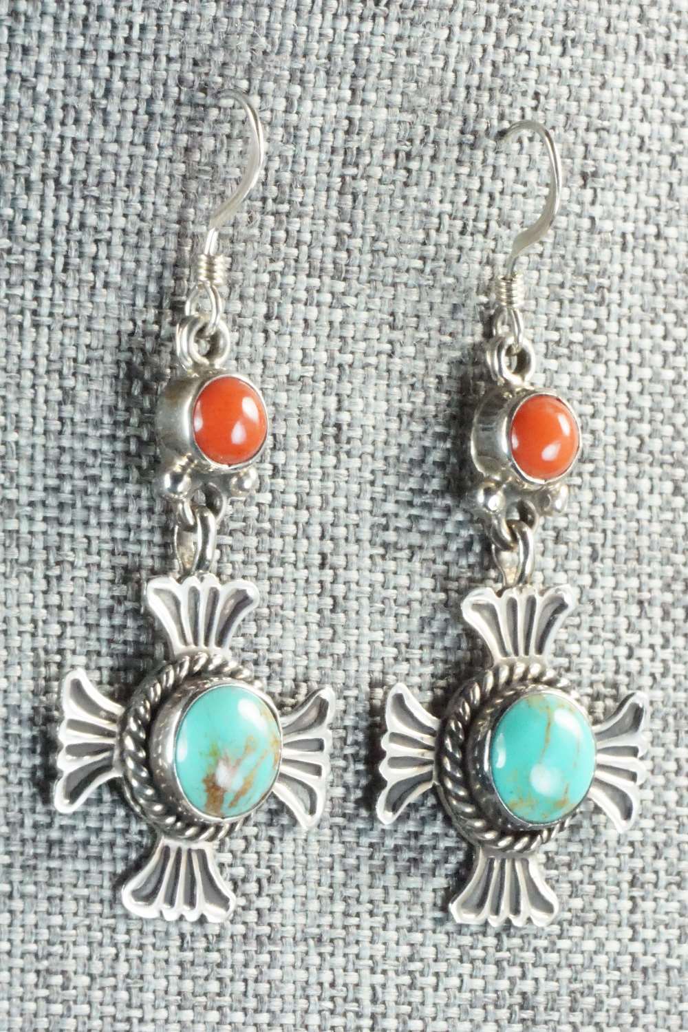 Turquoise, Coral and Sterling Silver Earrings - Pete Morgan