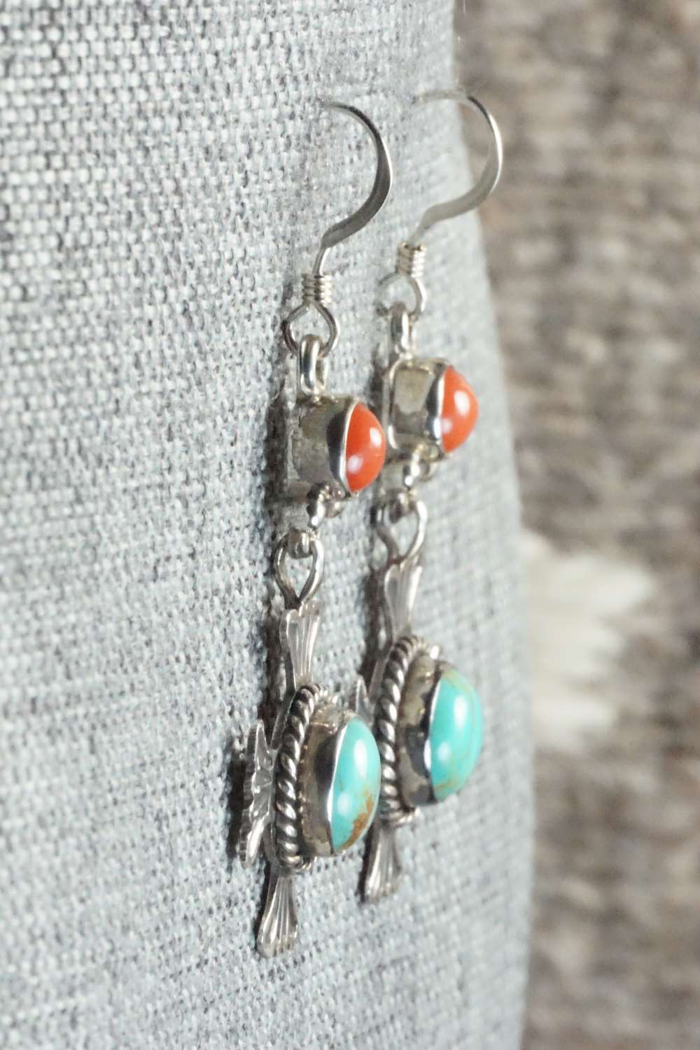 Turquoise, Coral and Sterling Silver Earrings - Pete Morgan