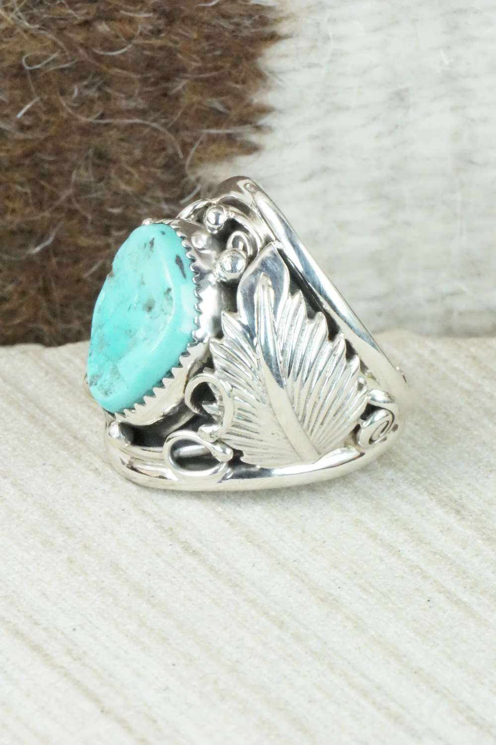 Turquoise & Sterling Silver Ring - Darrell Morgan - Size 9.75