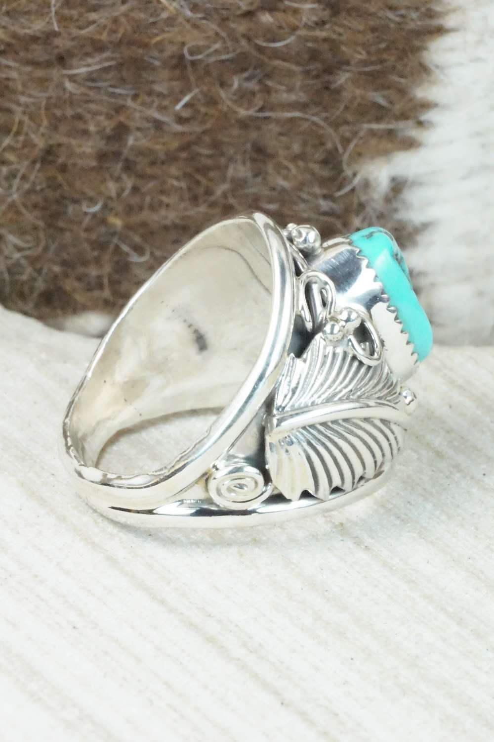 Turquoise & Sterling Silver Ring - Darrell Morgan - Size 11.25