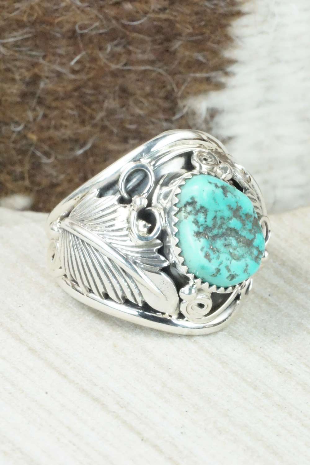 Turquoise & Sterling Silver Ring - Darrell Morgan - Size 11.5