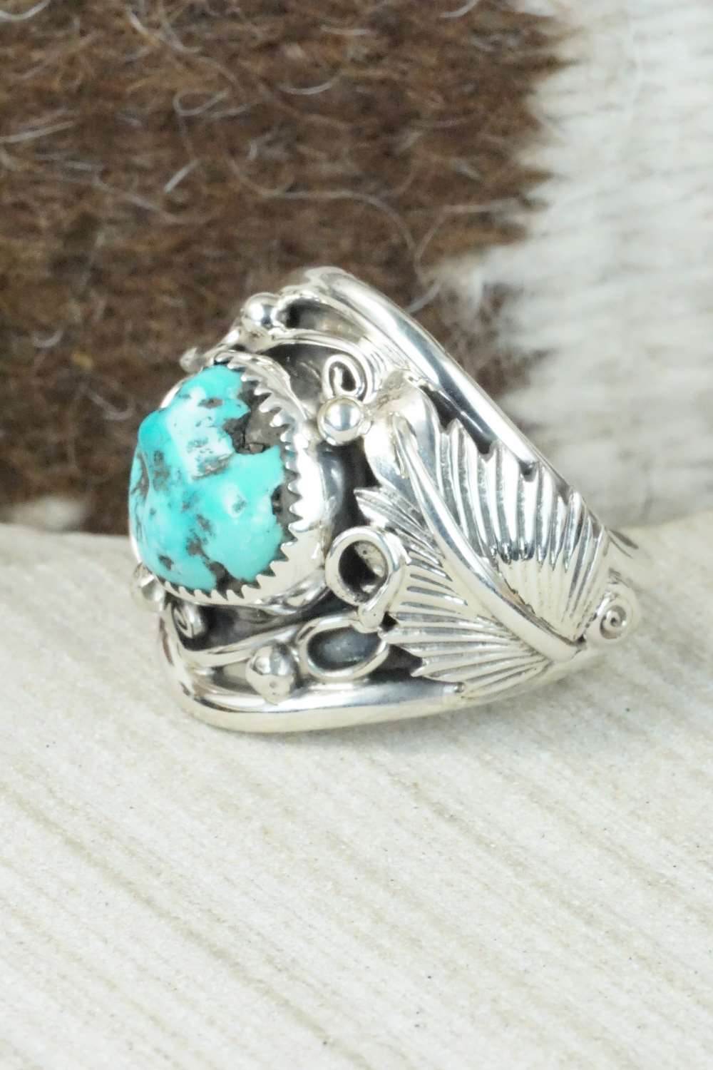 Turquoise & Sterling Silver Ring - Darrell Morgan - Size 12.75
