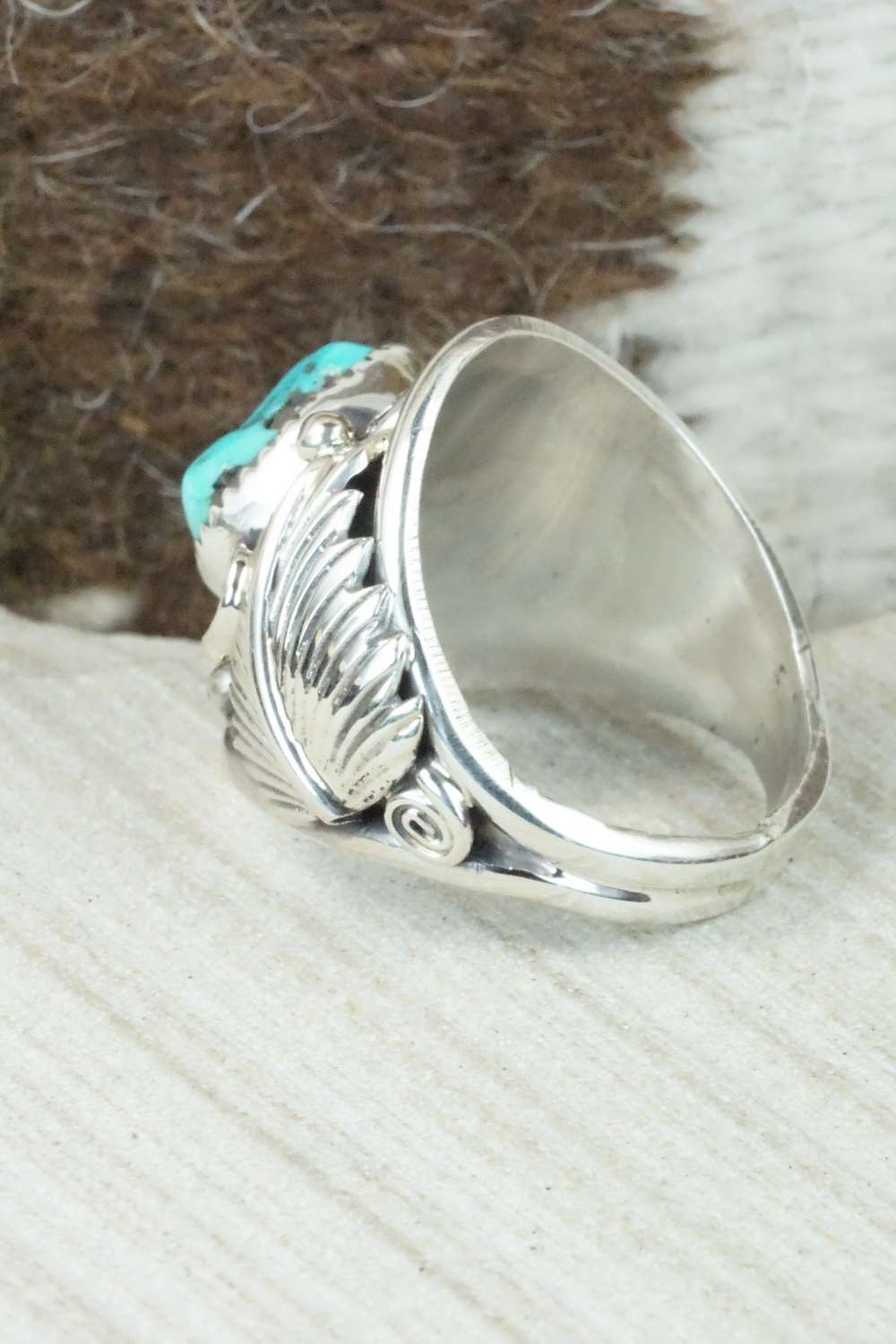 Turquoise & Sterling Silver Ring - Darrell Morgan - Size 12.75