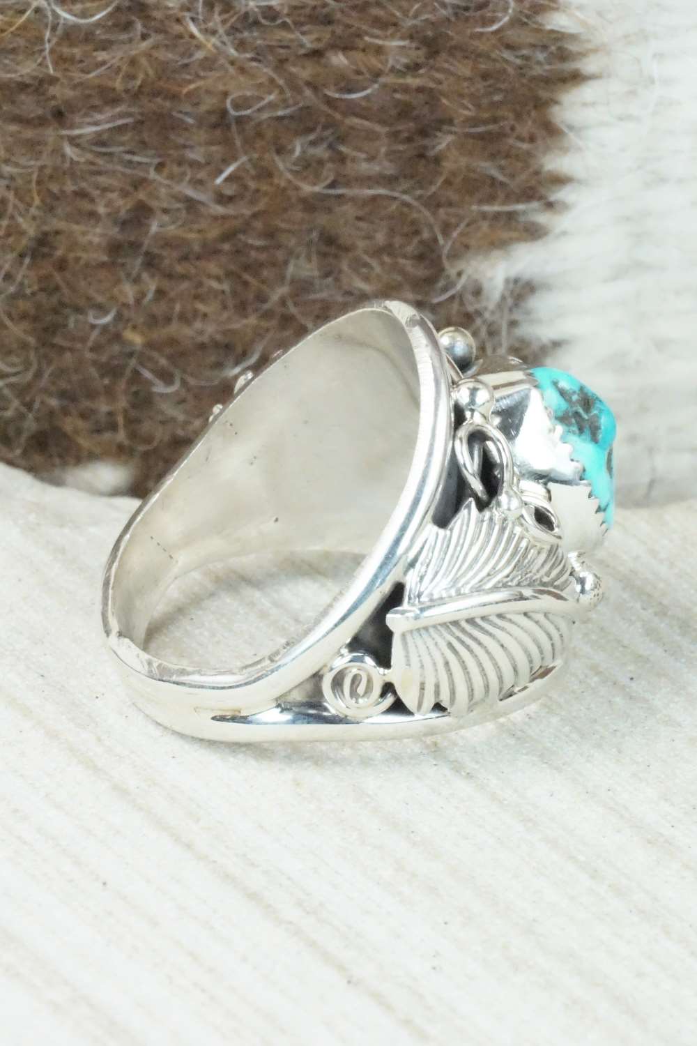 Turquoise & Sterling Silver Ring - Darrell Morgan - Size 12.75