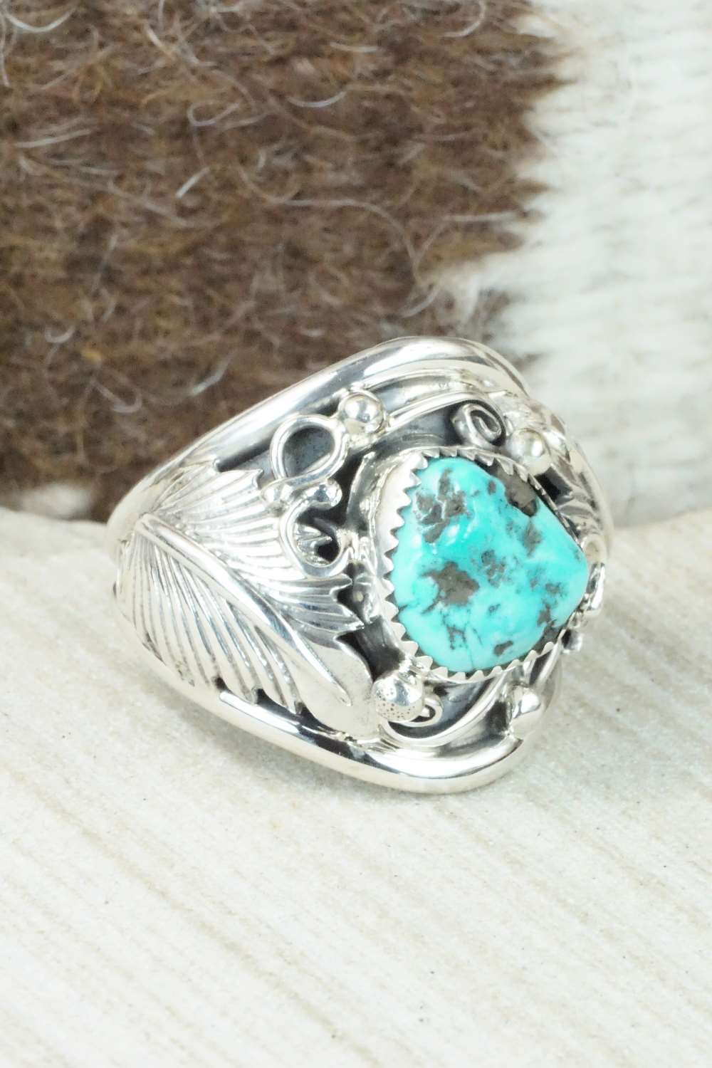 Turquoise & Sterling Silver Ring - Darrell Morgan - Size 12.75