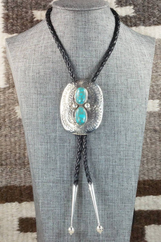 Turquoise & Sterling Silver Bolo Tie - Shirley Skeets