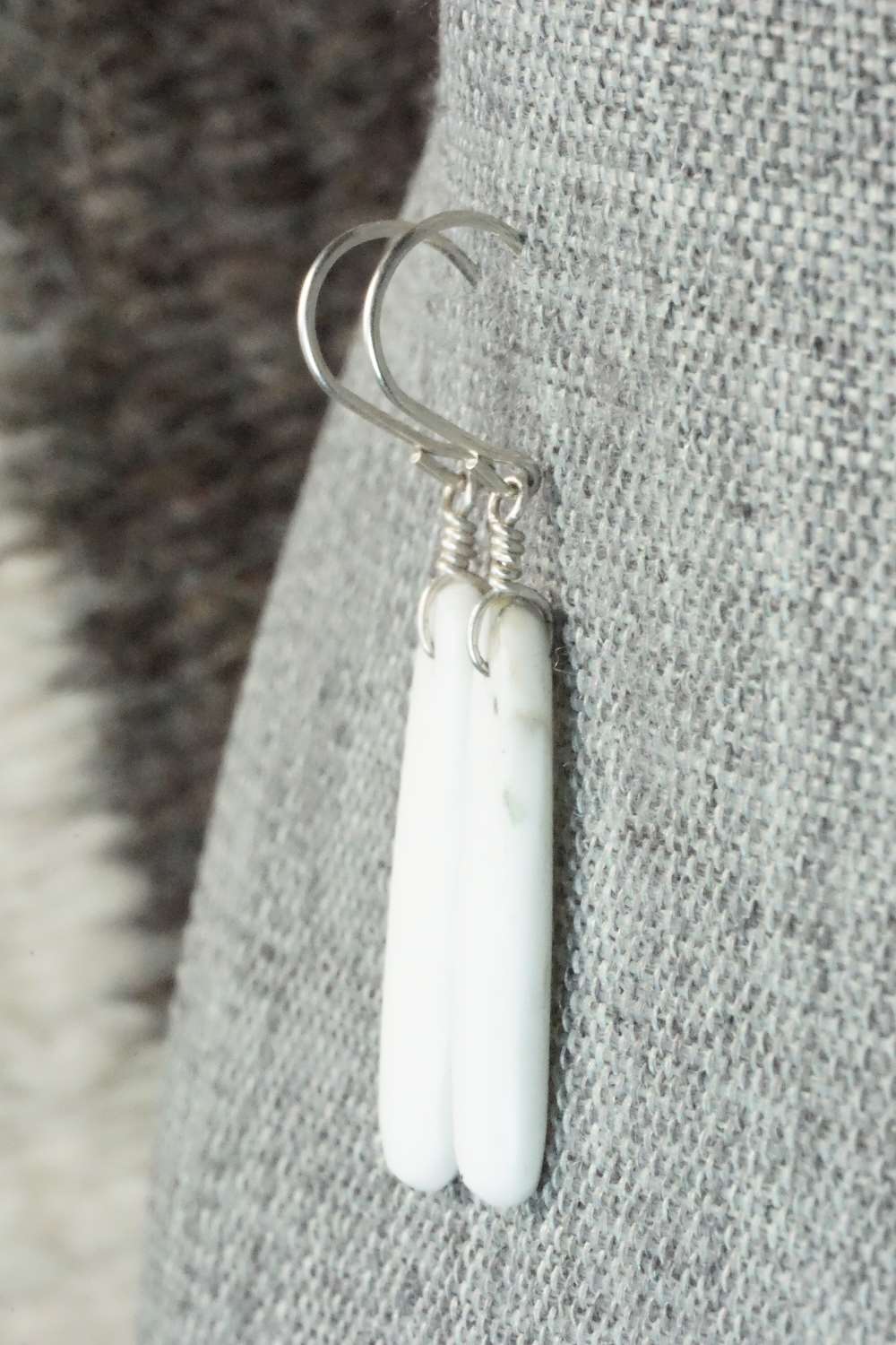 White Buffalo & Sterling Silver Earrings - Lester Abeita