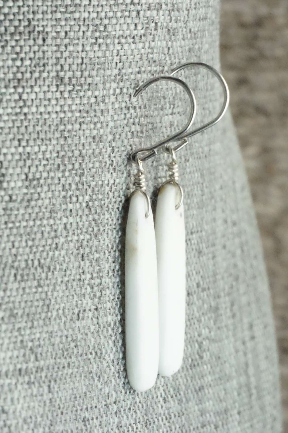 White Buffalo & Sterling Silver Earrings - Lester Abeita