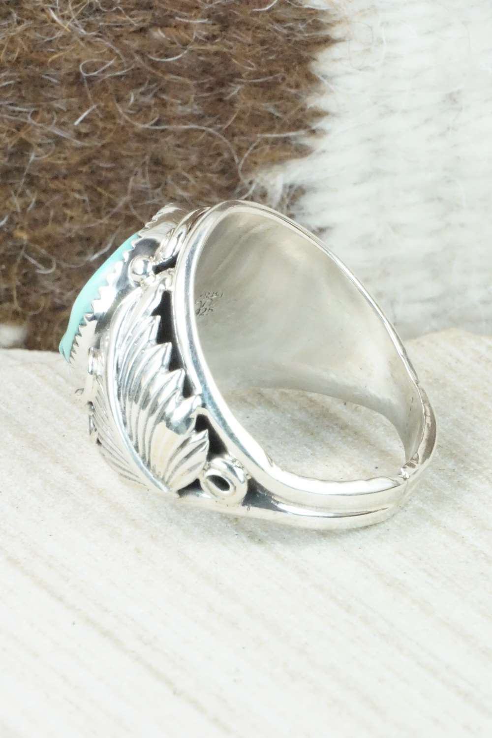 Turquoise & Sterling Silver Ring - Darrell Morgan - Size 13.75