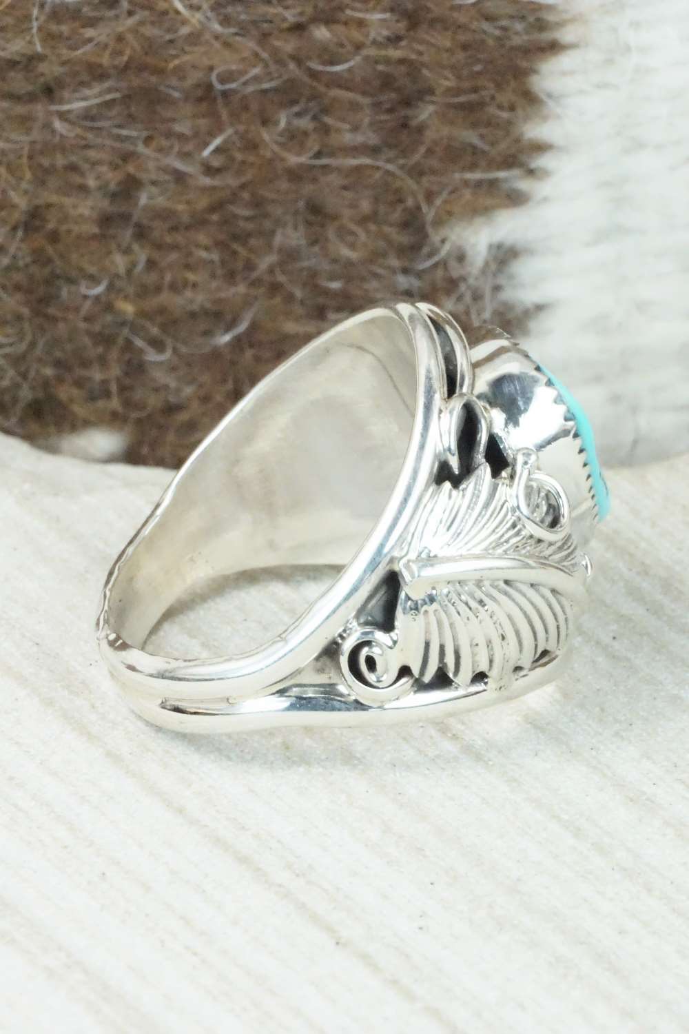 Turquoise & Sterling Silver Ring - Darrell Morgan - Size 13.75