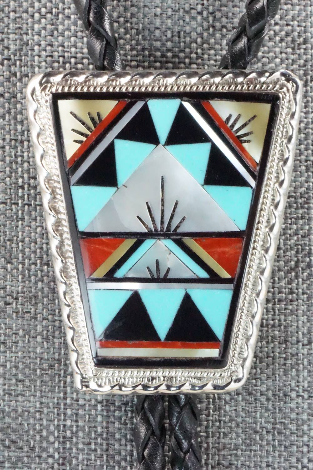 Multi Stone & Sterling Silver Inlay Bolo Tie - Rydell Yuselew