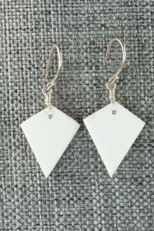 White Buffalo & Sterling Silver Earrings - Lester Abeita