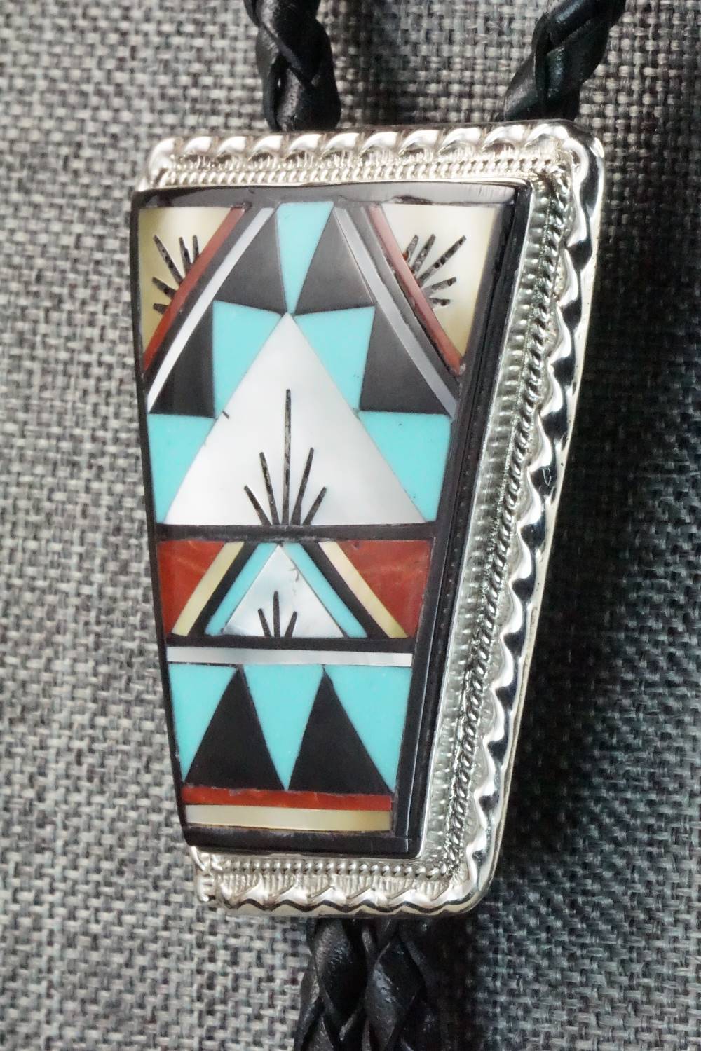 Multi Stone & Sterling Silver Inlay Bolo Tie - Rydell Yuselew
