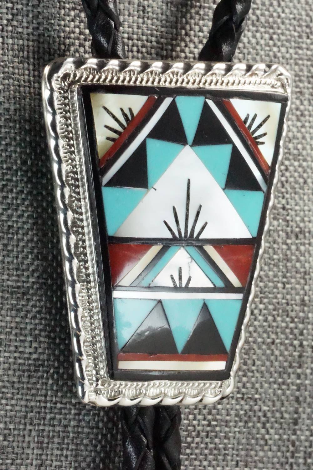 Multi Stone & Sterling Silver Inlay Bolo Tie - Rydell Yuselew