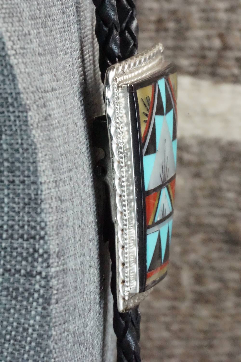 Multi Stone & Sterling Silver Inlay Bolo Tie - Rydell Yuselew