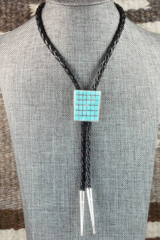 Turquoise & Sterling Silver Inlay Bolo Tie - Caroline Malani
