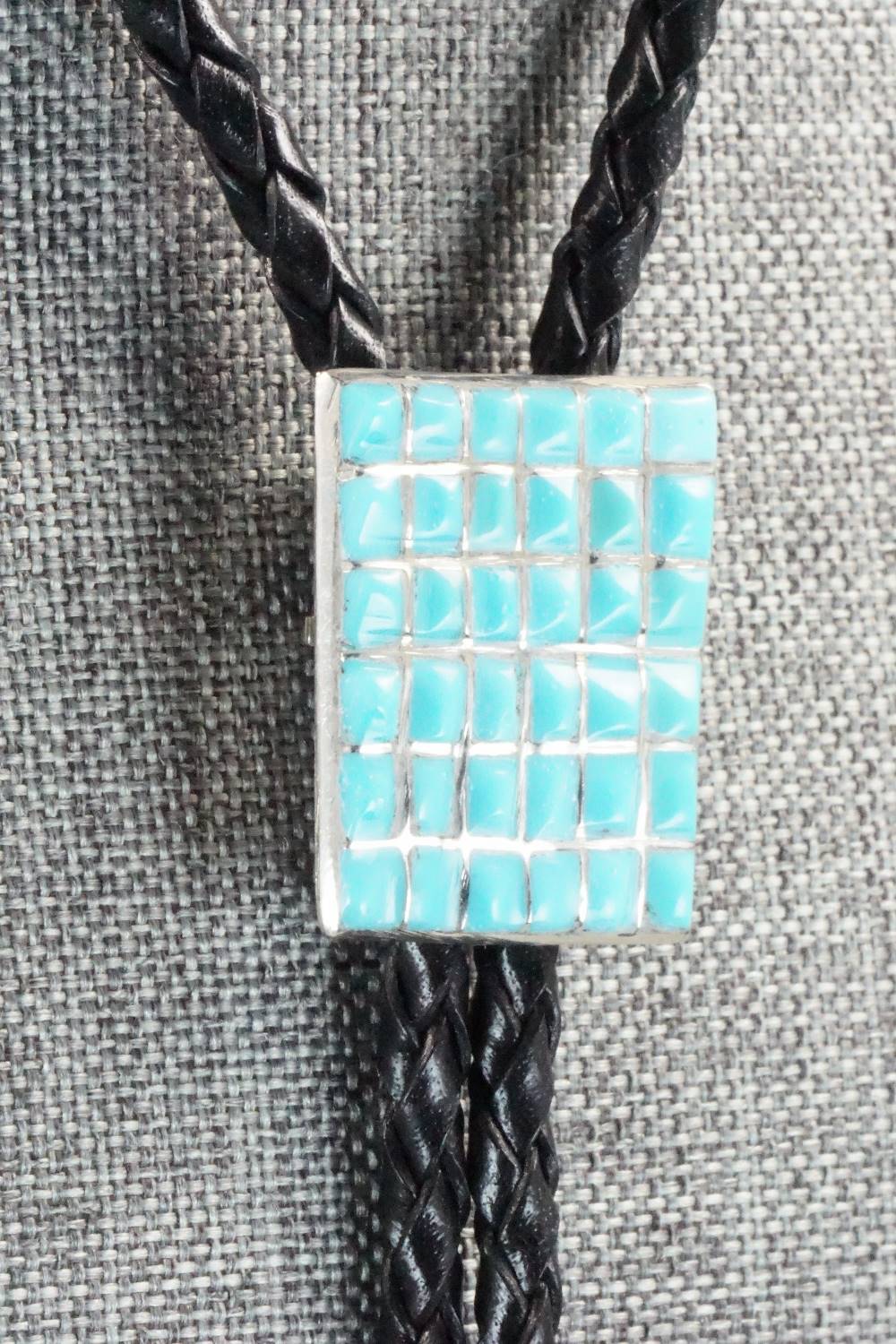 Turquoise & Sterling Silver Inlay Bolo Tie - Caroline Malani