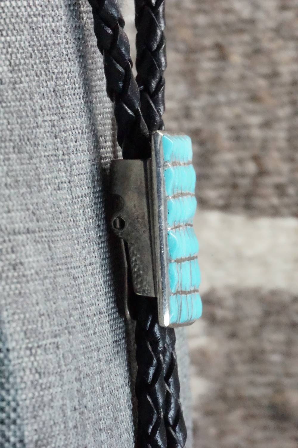 Turquoise & Sterling Silver Inlay Bolo Tie - Caroline Malani