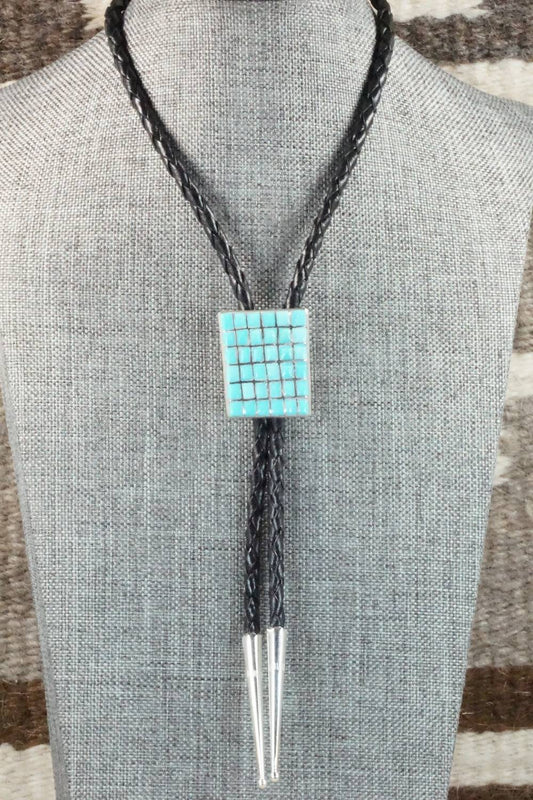 Turquoise & Sterling Silver Inlay Bolo Tie - Caroline Malani
