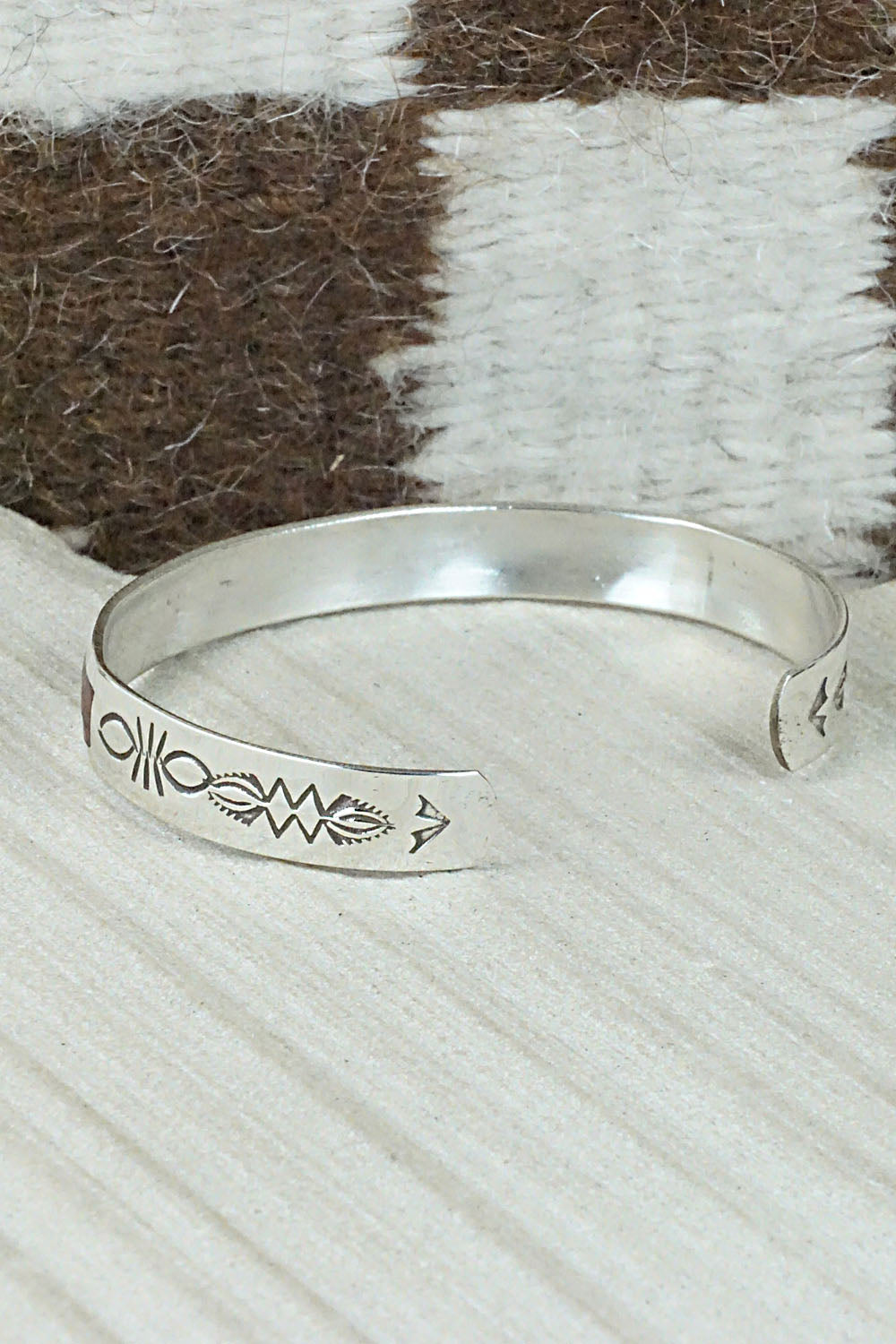 Turquoise, Coral Chip Inlay & Sterling Silver Bracelet - Jolene Yazzie