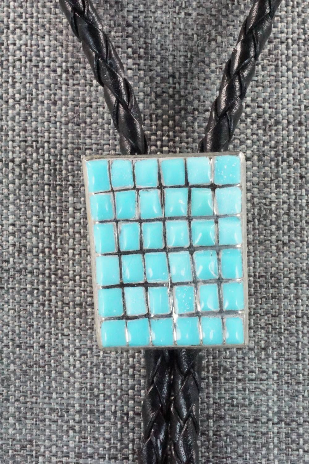 Turquoise & Sterling Silver Inlay Bolo Tie - Caroline Malani