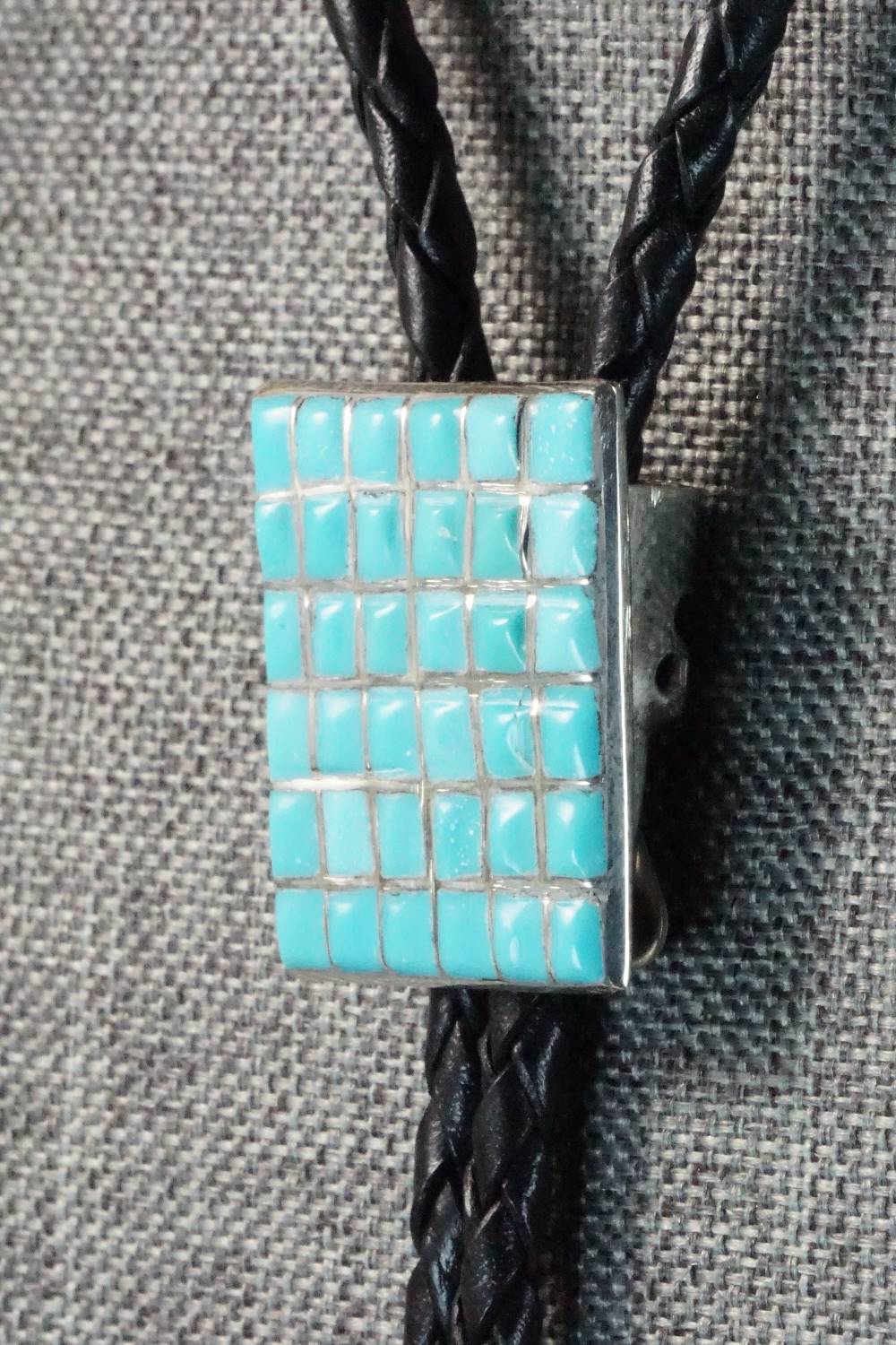 Turquoise & Sterling Silver Inlay Bolo Tie - Caroline Malani