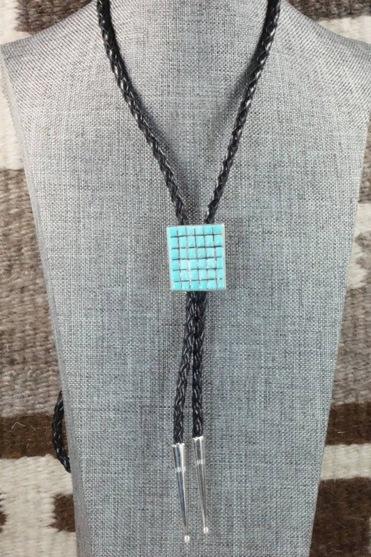 Turquoise & Sterling Silver Inlay Bolo Tie - Caroline Malani
