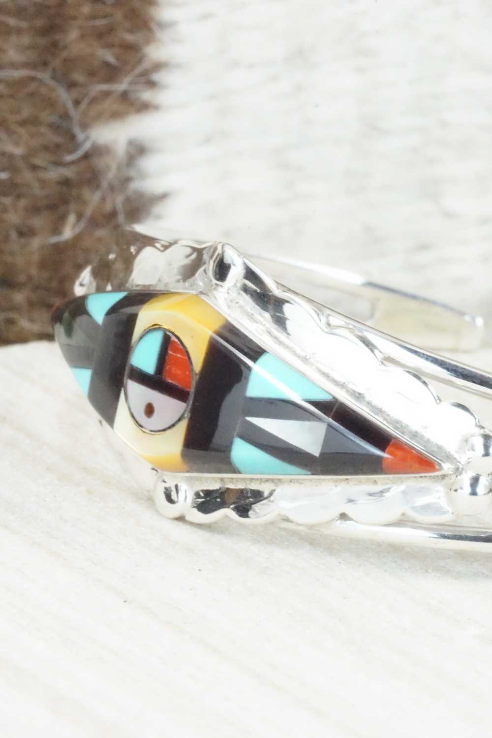 Multi Stone & Sterling Silver Inlay Bracelet - Ernie Ohmsatte