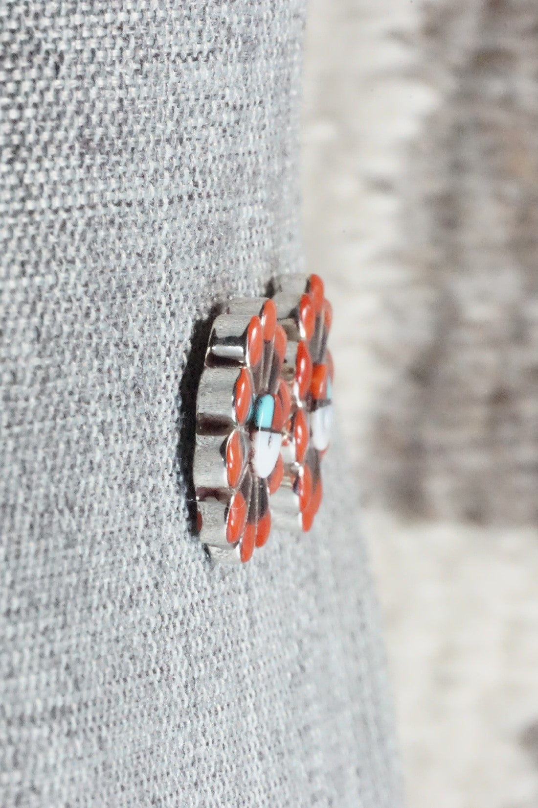 Multi Stone & Sterling Silver Inlay Earrings - Janice Lalio
