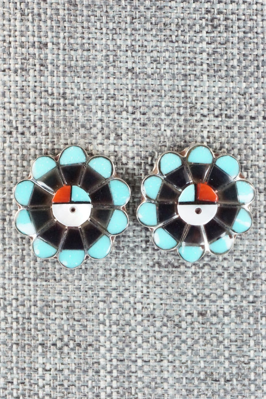 Multi Stone & Sterling Silver Inlay Earrings - Janice Lalio