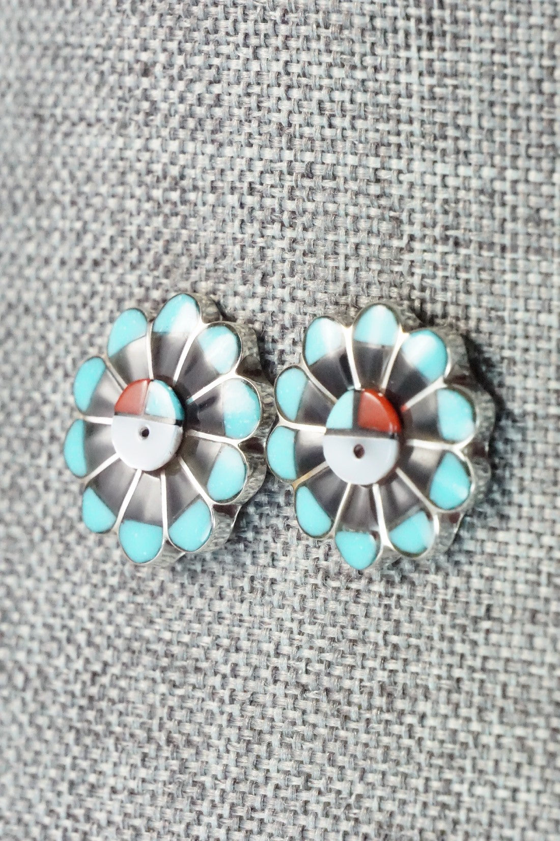 Multi Stone & Sterling Silver Inlay Earrings - Janice Lalio