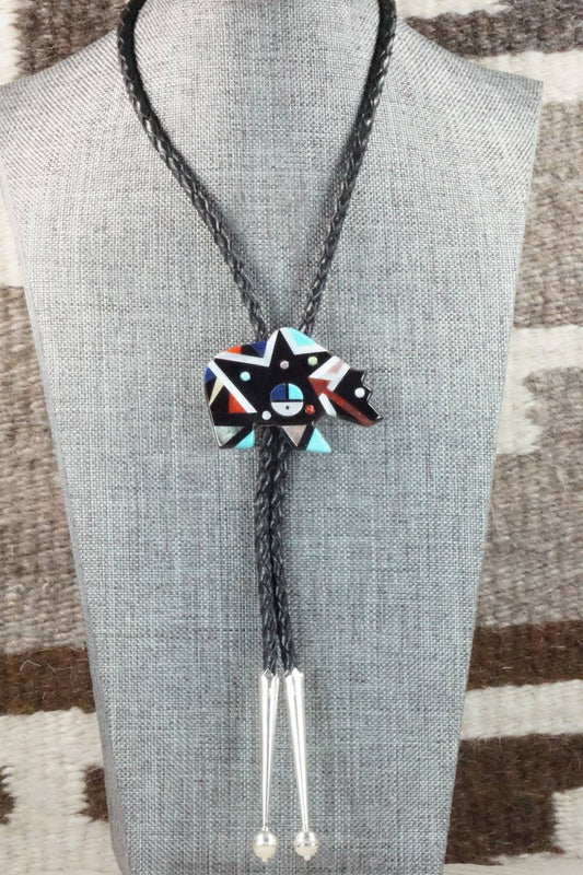 Multi Stone & Sterling Silver Inlay Bolo Tie - Ernie Ohmsatte