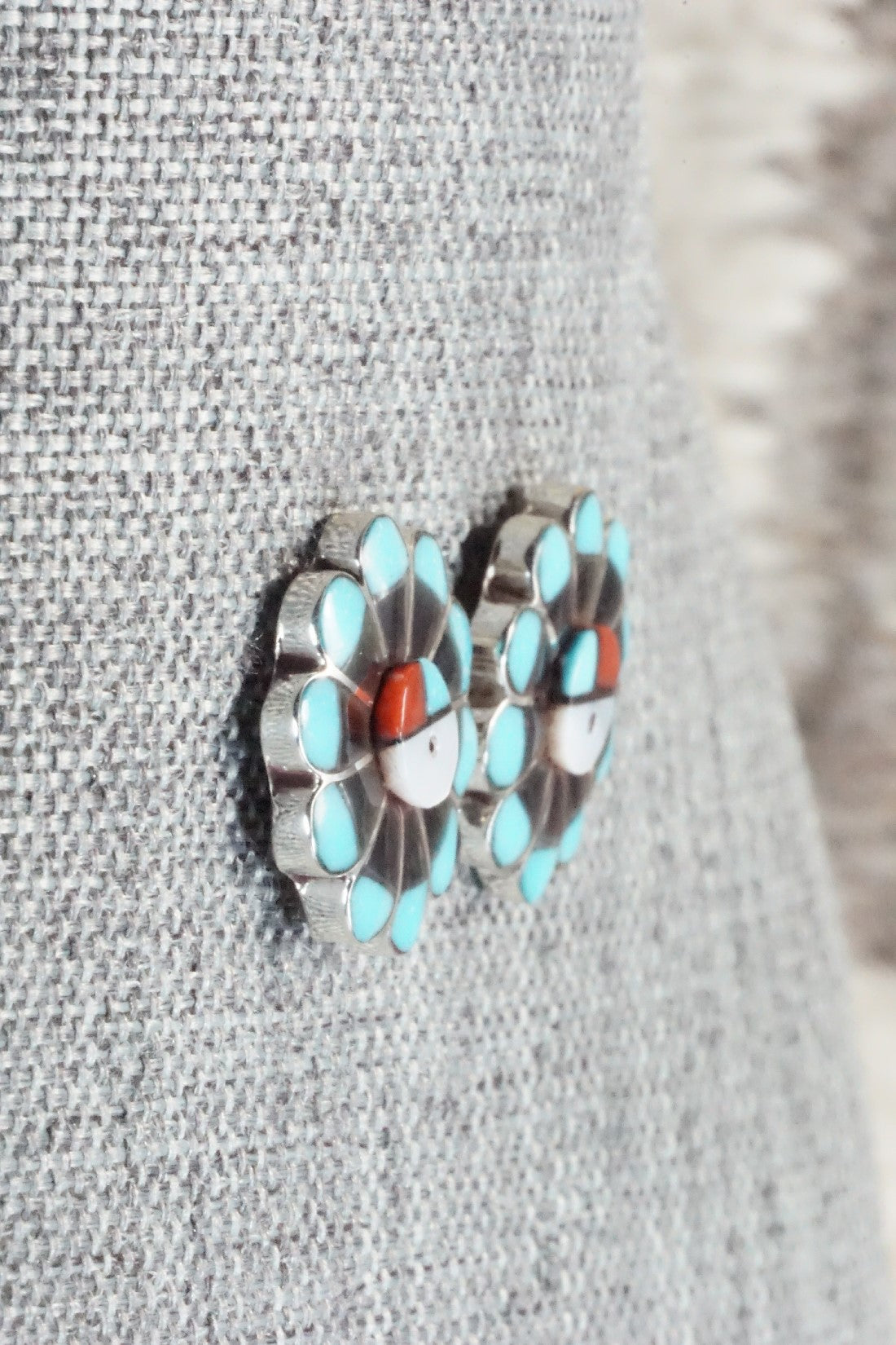 Multi Stone & Sterling Silver Inlay Earrings - Janice Lalio