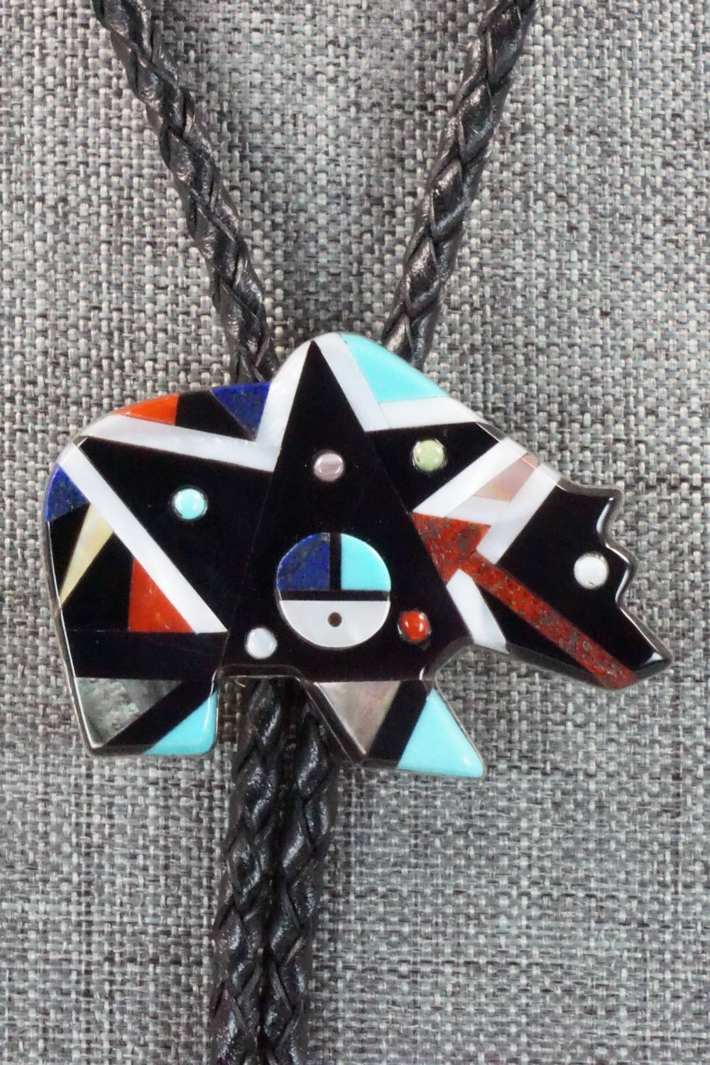 Multi Stone & Sterling Silver Inlay Bolo Tie - Ernie Ohmsatte