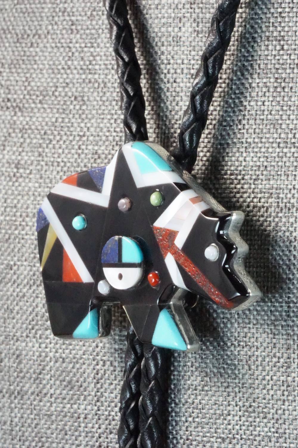 Multi Stone & Sterling Silver Inlay Bolo Tie - Ernie Ohmsatte