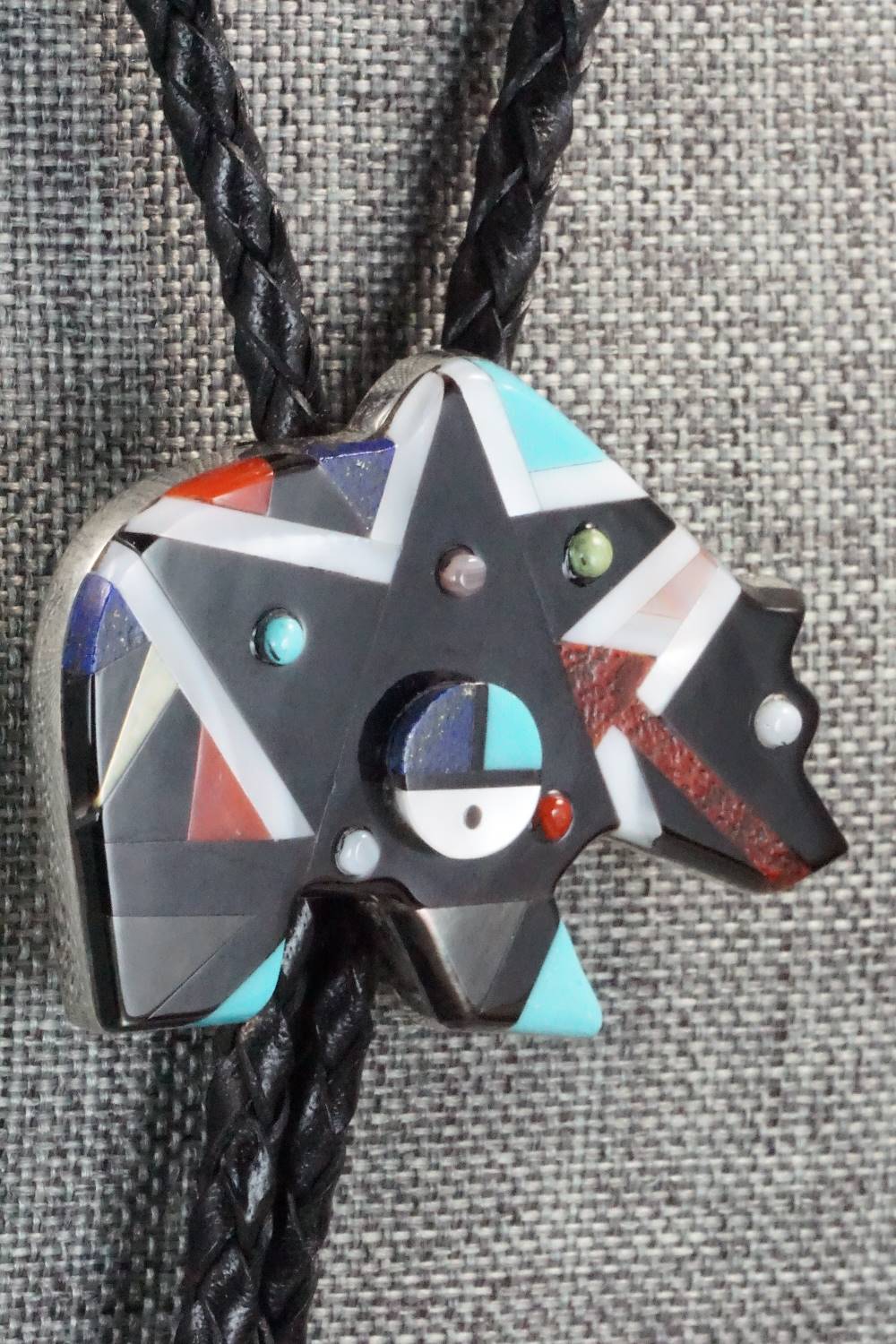 Multi Stone & Sterling Silver Inlay Bolo Tie - Ernie Ohmsatte